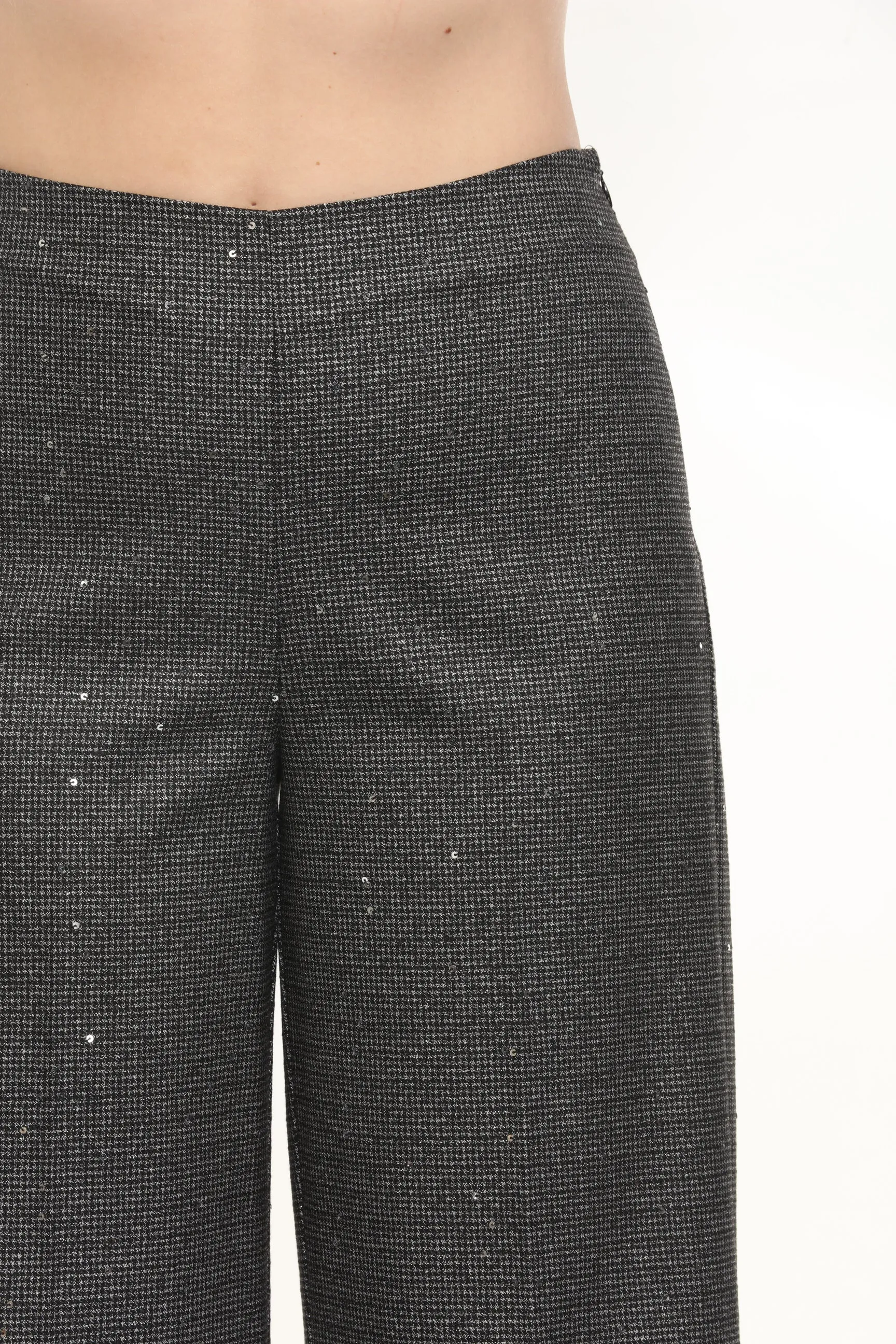 Joseph Ribkoff Black/Grey Sequined Houndstooth Wide-Leg Pants 244030