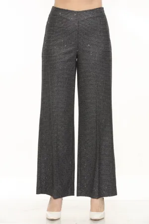 Joseph Ribkoff Black/Grey Sequined Houndstooth Wide-Leg Pants 244030