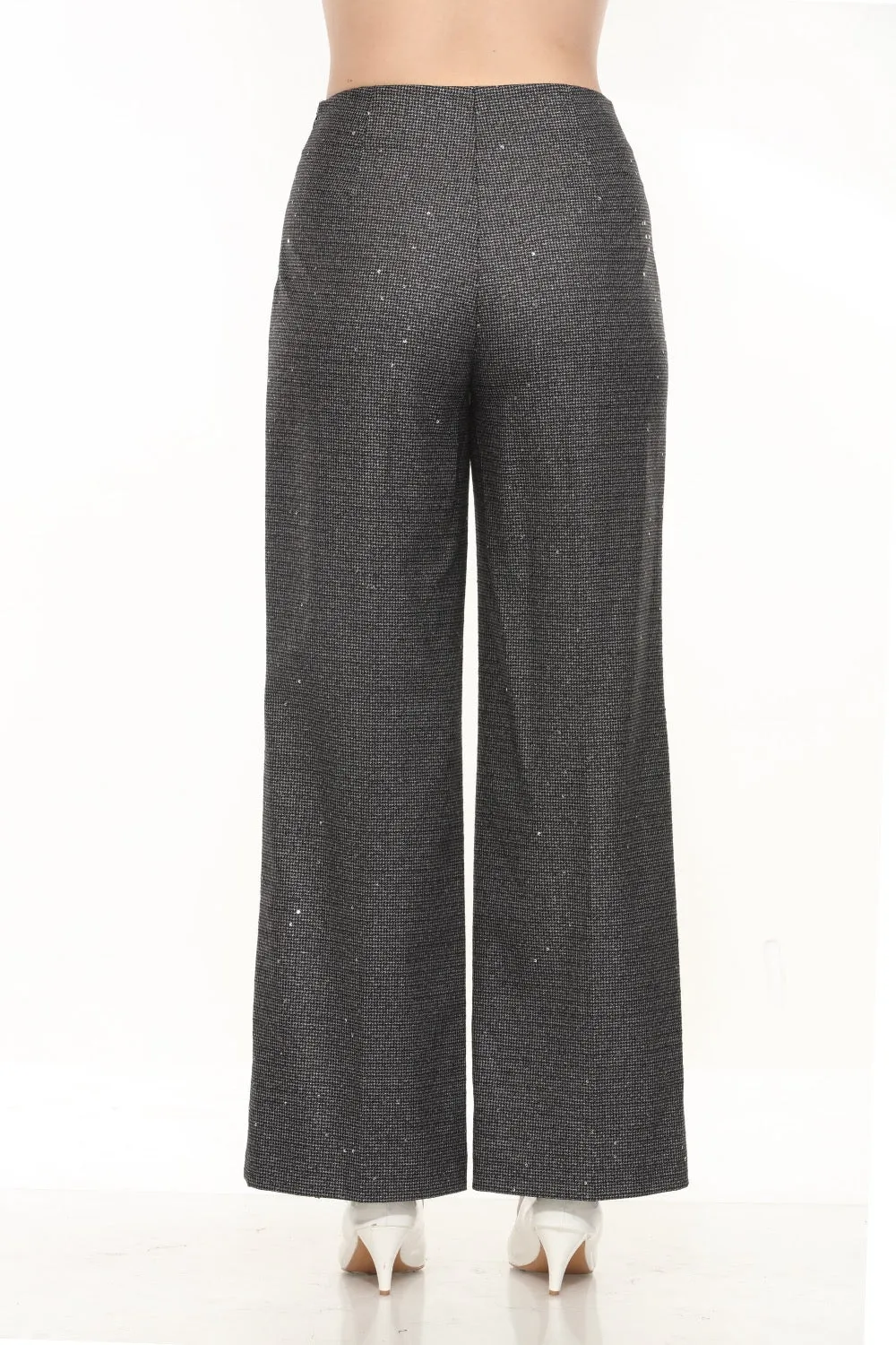 Joseph Ribkoff Black/Grey Sequined Houndstooth Wide-Leg Pants 244030