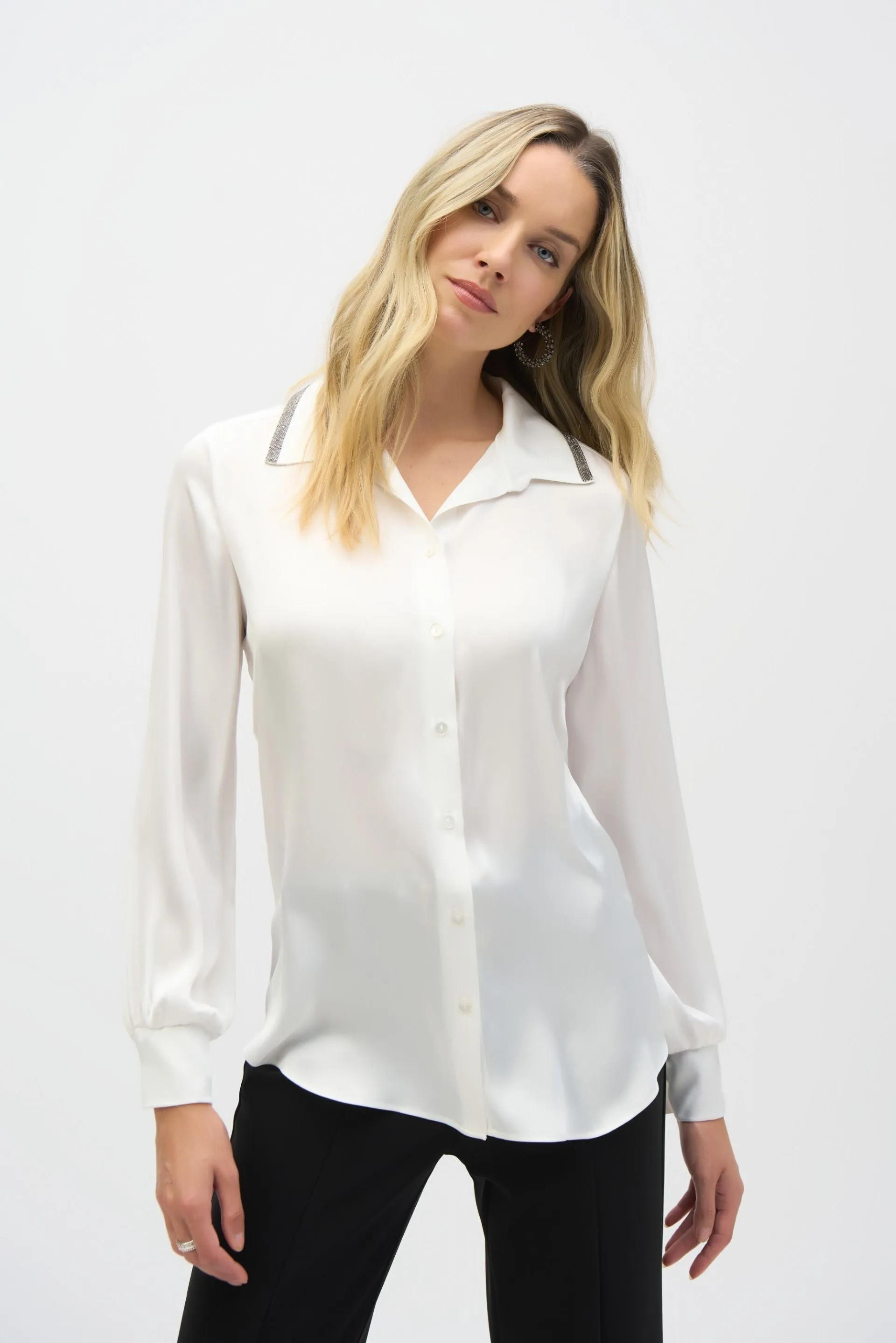Joseph Ribkoff Embellished Button-Down Satin Blouse 244101
