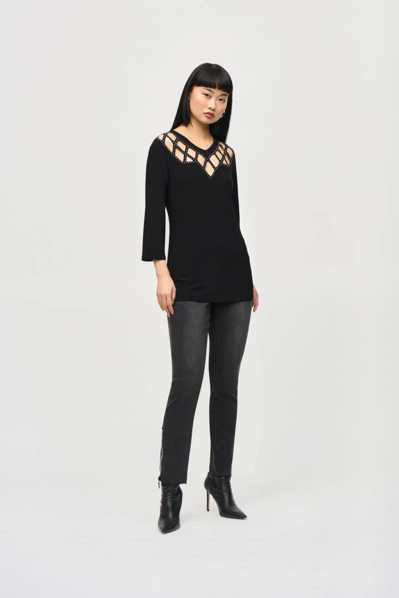 Joseph Ribkoff Embellished Cutout Yoke 3/4 Sleeve Top 243332