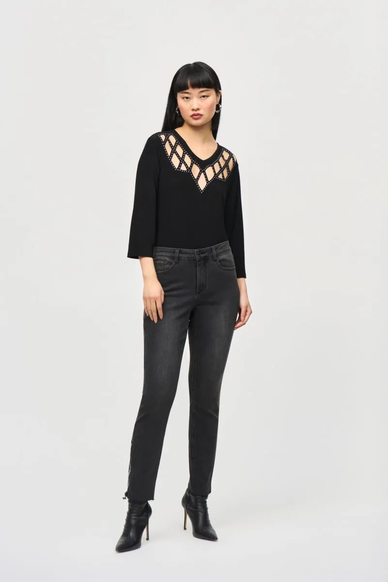Joseph Ribkoff Embellished Cutout Yoke 3/4 Sleeve Top 243332