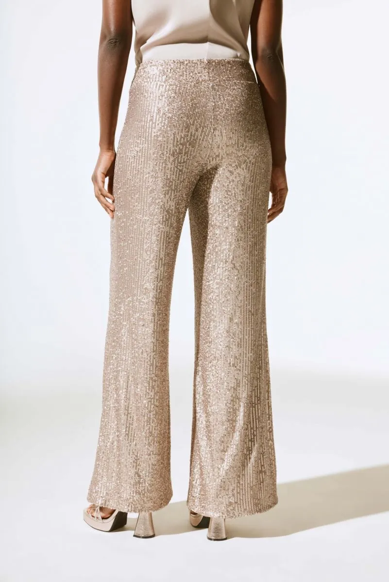 Joseph Ribkoff Matte Gold Sequined Pull On Wide Leg Pants 243773