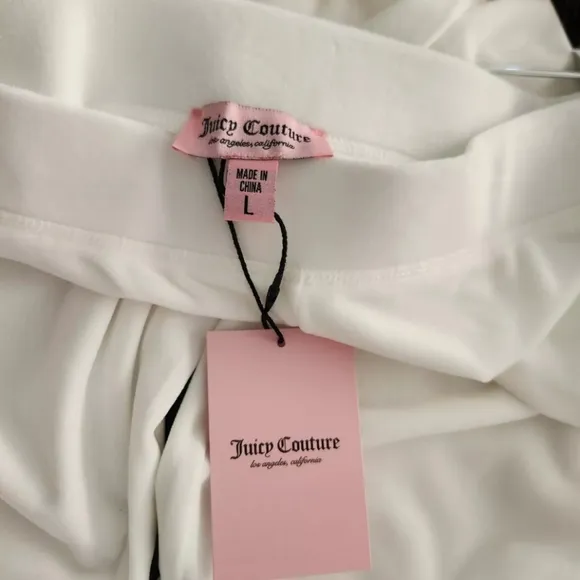 Juicy Couture White Velvet Fleece Rhinestone Logo Sleepwear Pants Women's Size L