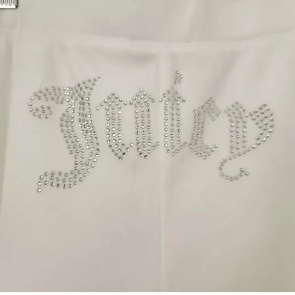 Juicy Couture White Velvet Fleece Rhinestone Logo Sleepwear Pants Women's Size L