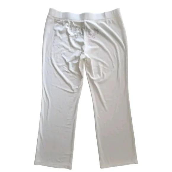 Juicy Couture White Velvet Fleece Rhinestone Logo Sleepwear Pants Women's Size L