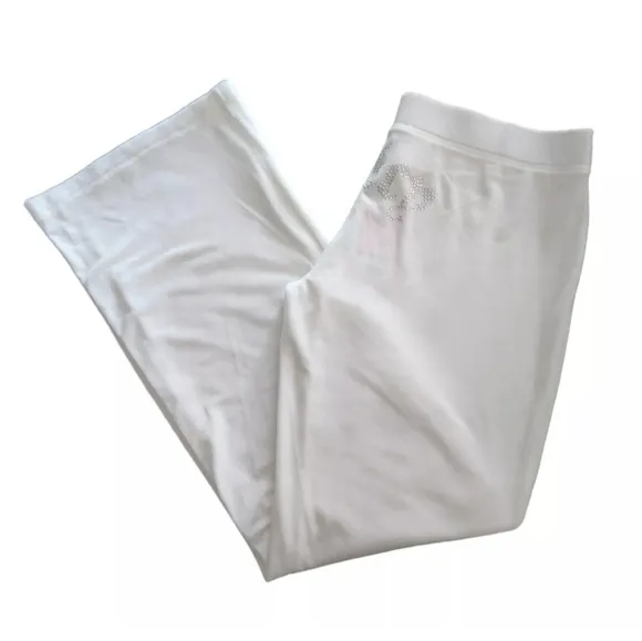 Juicy Couture White Velvet Fleece Rhinestone Logo Sleepwear Pants Women's Size L