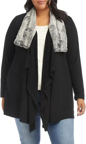 Karen Kane Women's Plus Size Faux Fur Collar Jacket, Black, 1X