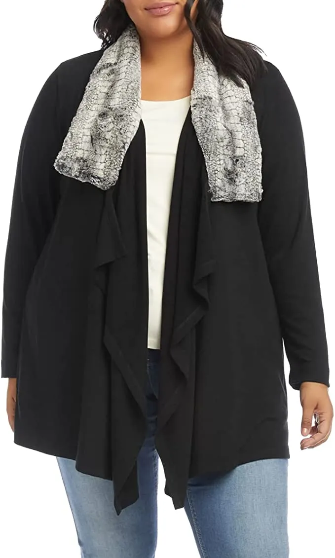 Karen Kane Women's Plus Size Faux Fur Collar Jacket, Black, 1X