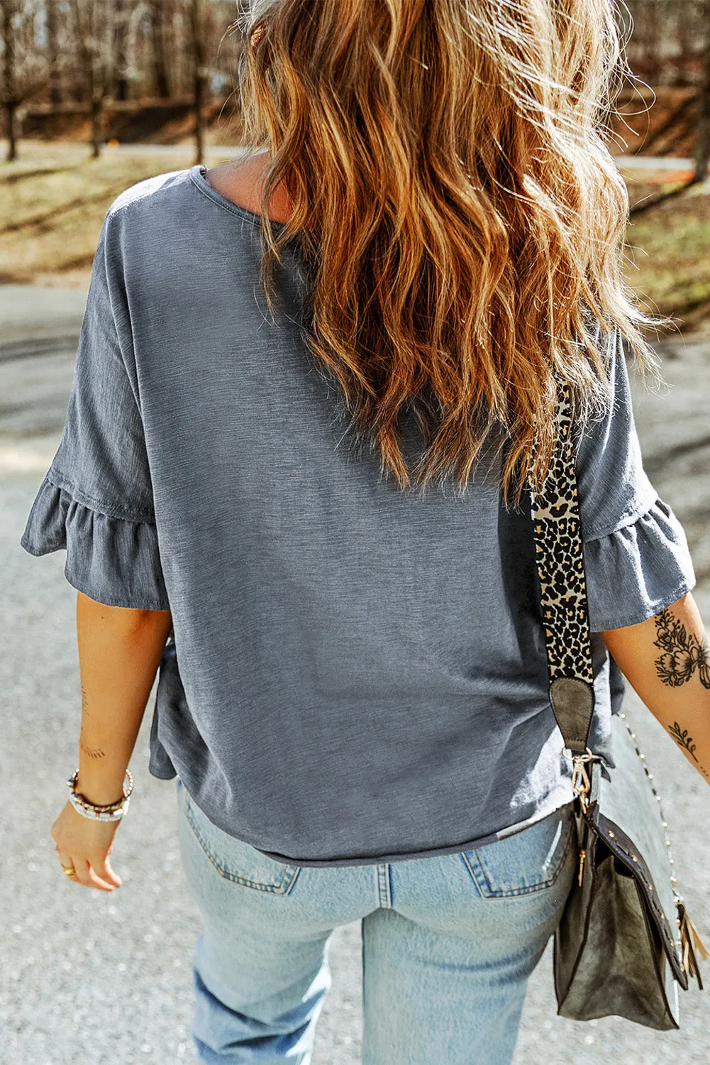 KHD Button Front Flounce Sleeve Tee