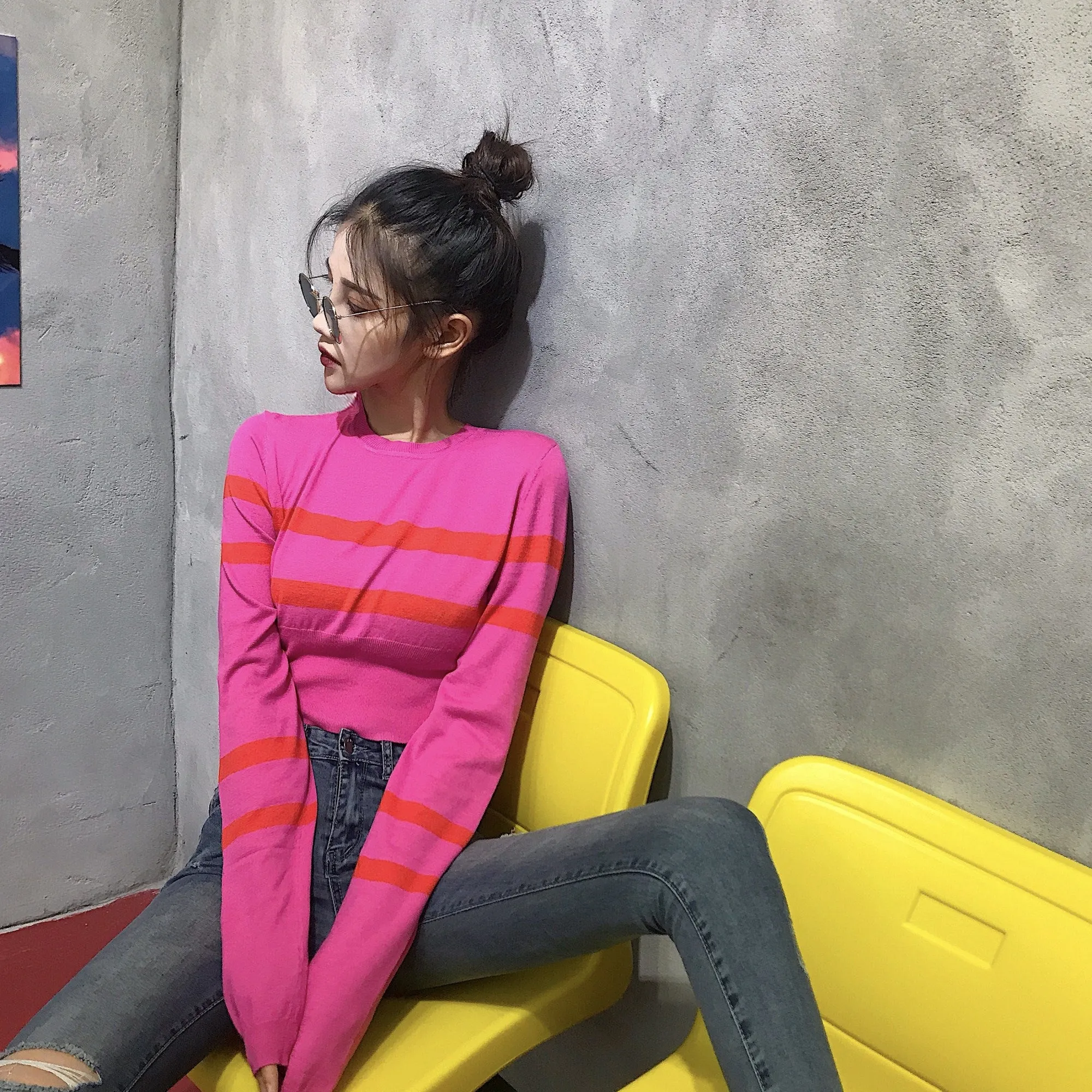 Knit long sleeve sweater KF2354