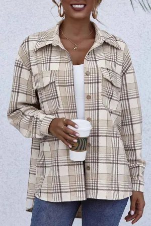 Lapel Long Sleeve Single Breasted Plaid Tops