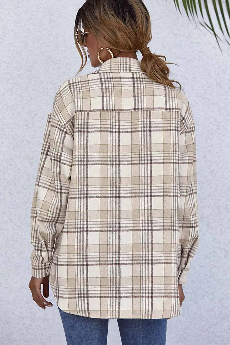 Lapel Long Sleeve Single Breasted Plaid Tops