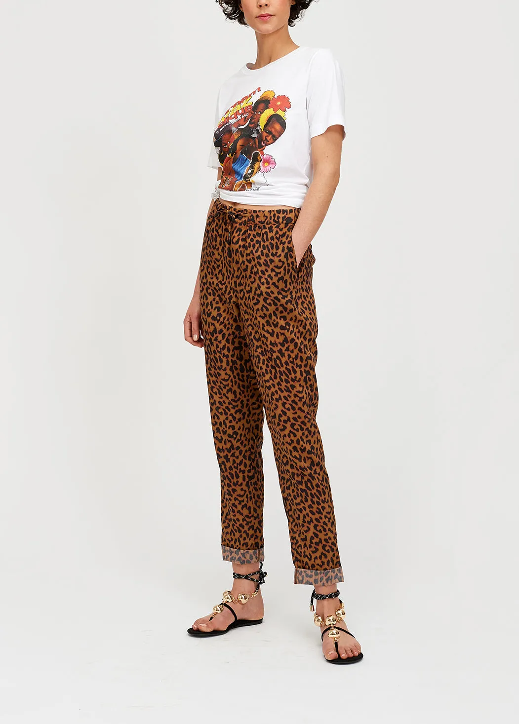 Leopard print tapered pants