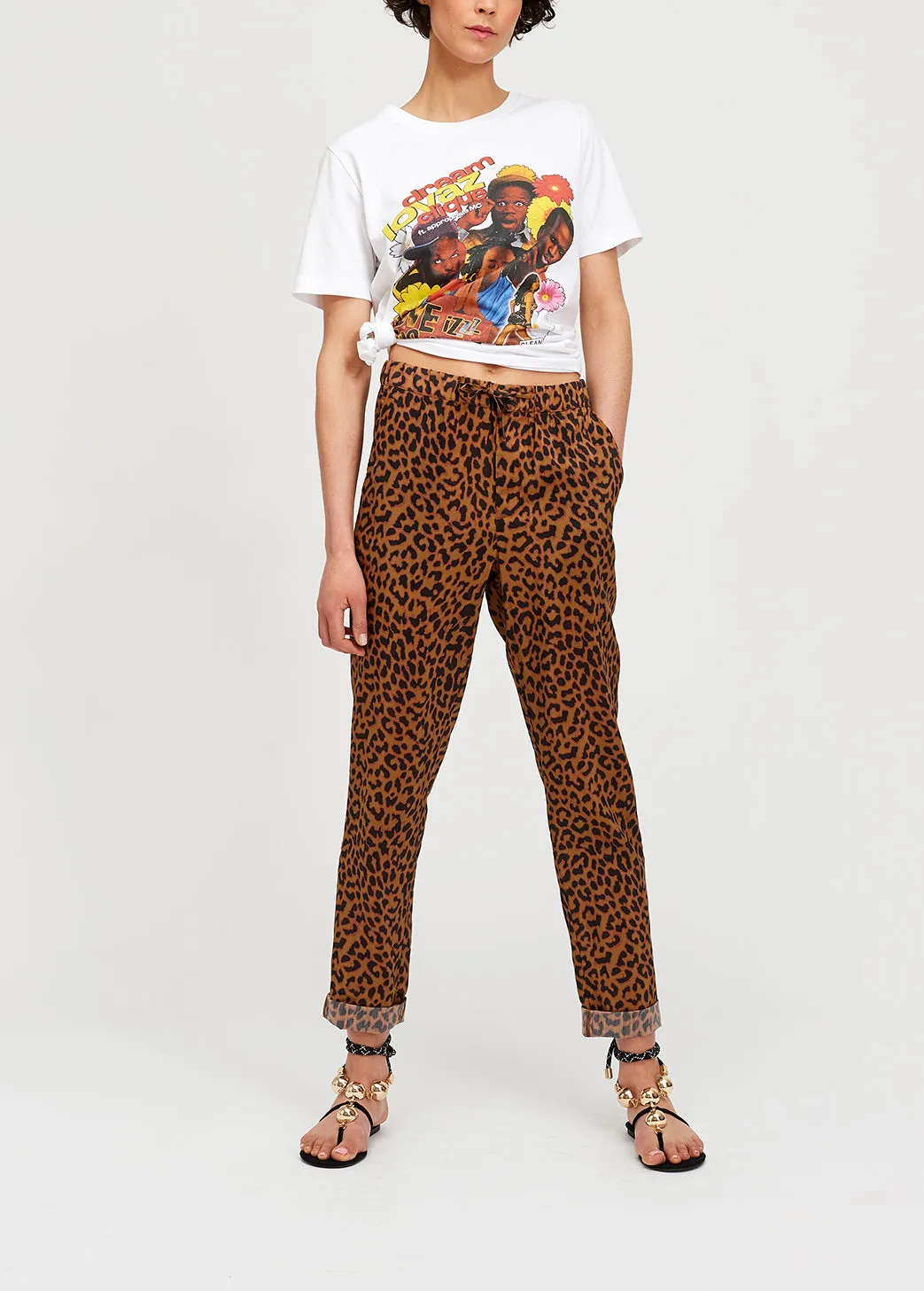 Leopard print tapered pants