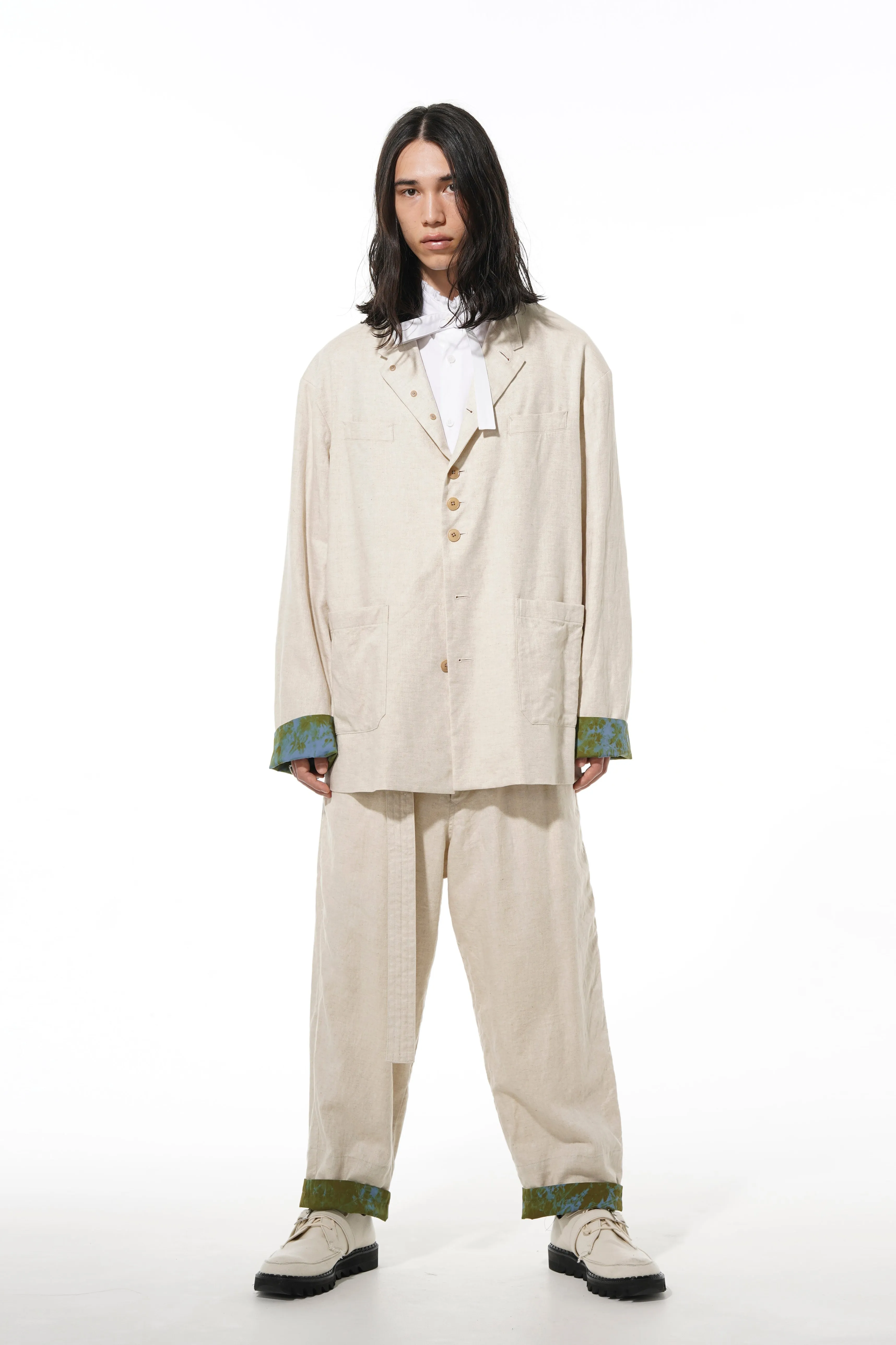 LI/C WASHER TWILL TIE DYE 2-TUCK TAPERED BELT PANTS