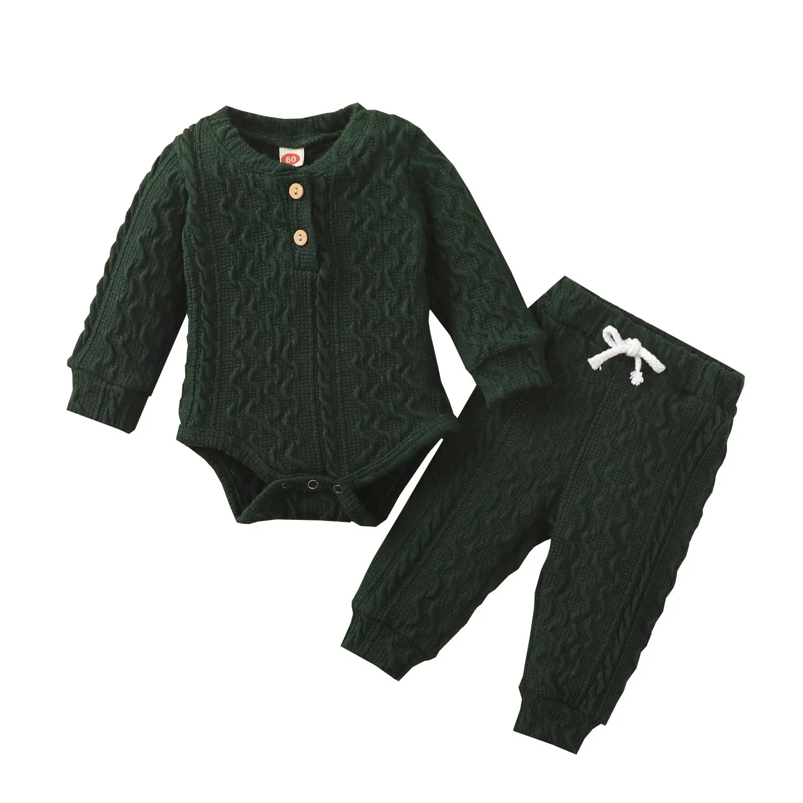 Lioraitiin 0-24M Baby Girl Romper Tops Pants Suit Newborn Infant Long Sleeve Round Neck Button Sweater Knitting Trousers