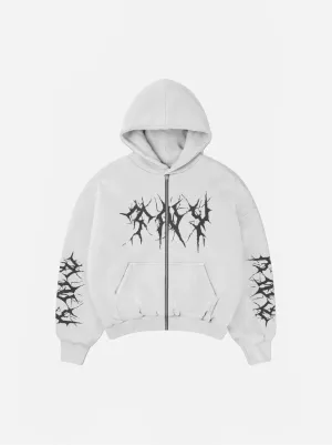 LOGO WHITE ZIP HOODIE
