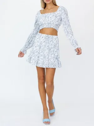 Long Sleeve Floral Smock Waist Crop Top