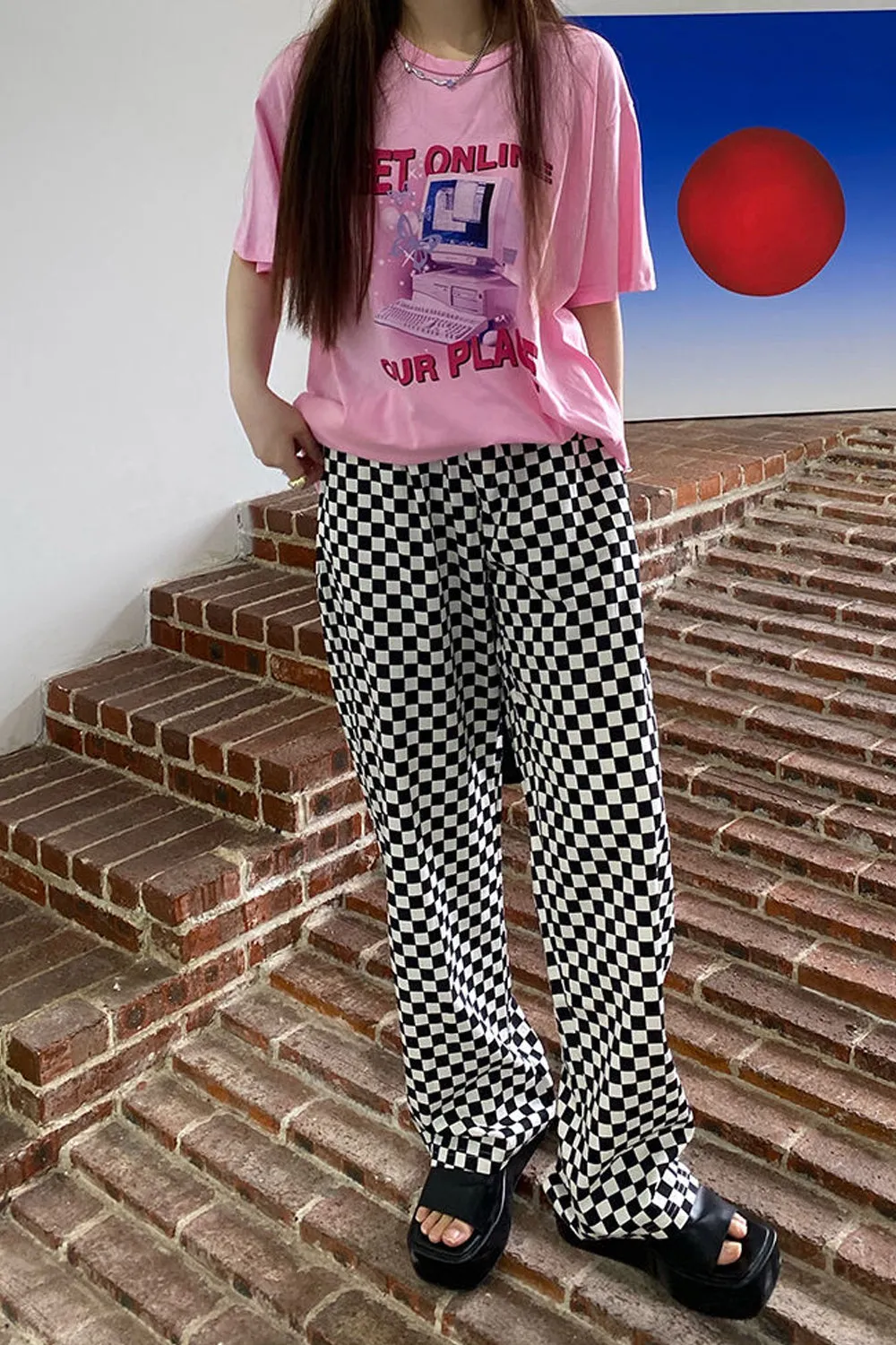 Loose Plaid Checkerboard Wide Leg Pants