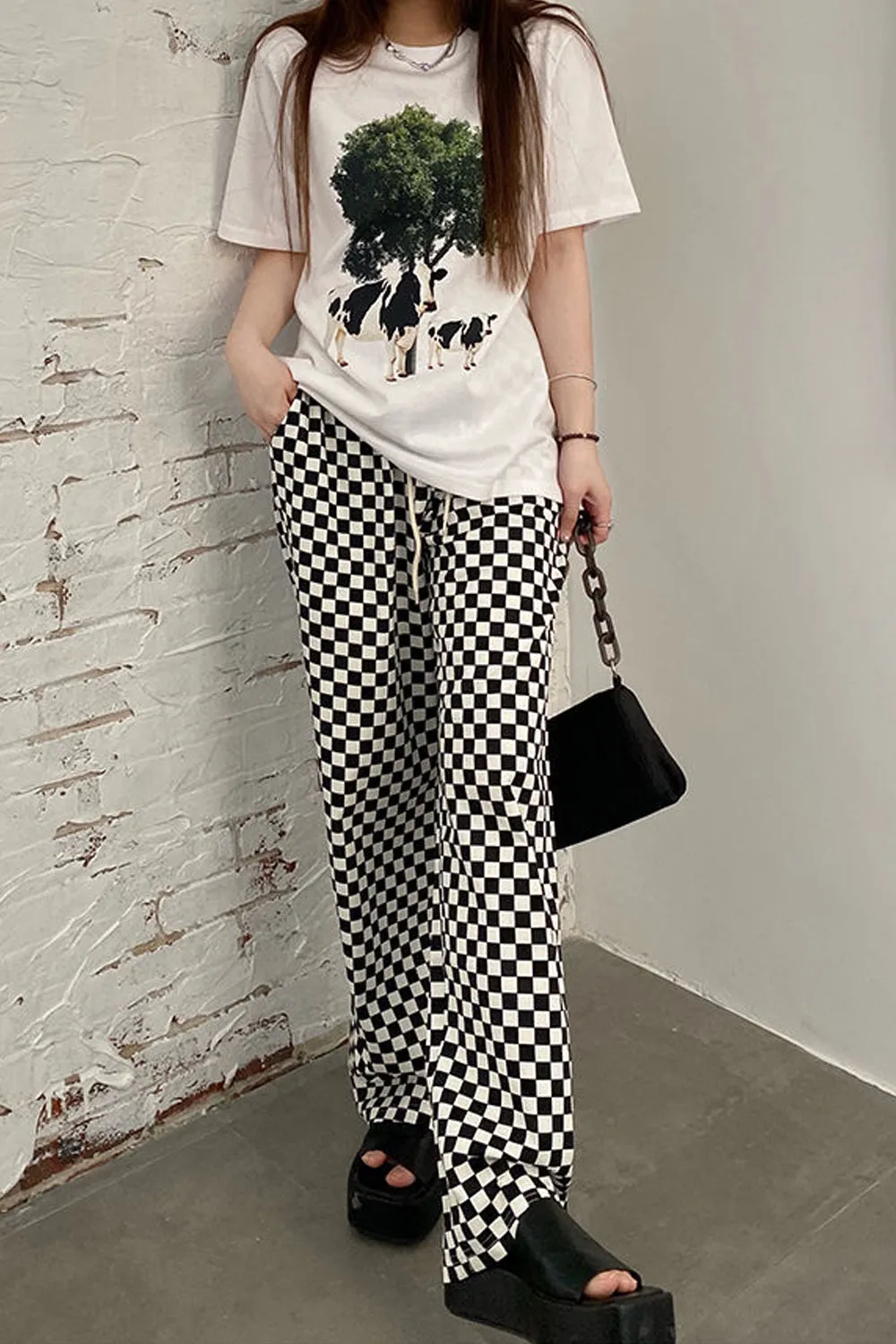 Loose Plaid Checkerboard Wide Leg Pants