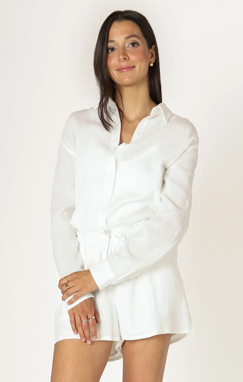 LS TEXTURED BUTTON UP BLOUSE
