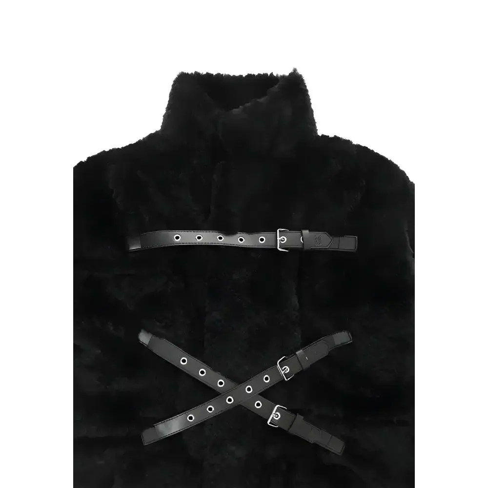 Luxurious Faux Fur Jacket with Belt Fastening for Y2K Gothic Style
