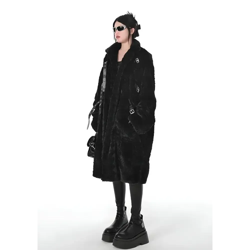 Luxurious Faux Fur Jacket with Belt Fastening for Y2K Gothic Style