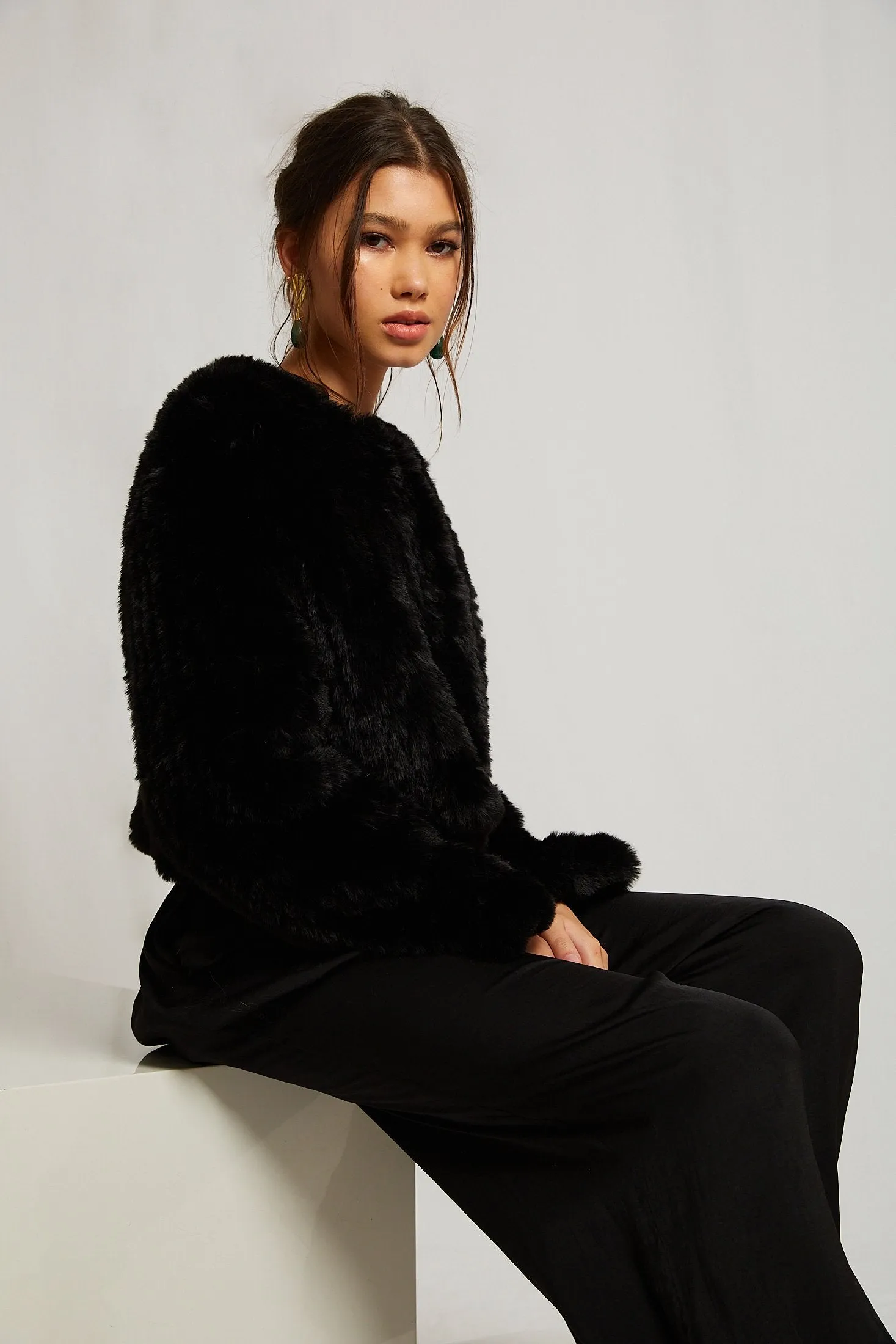 Macie Faux Long Sleeve Jacket in Onyx