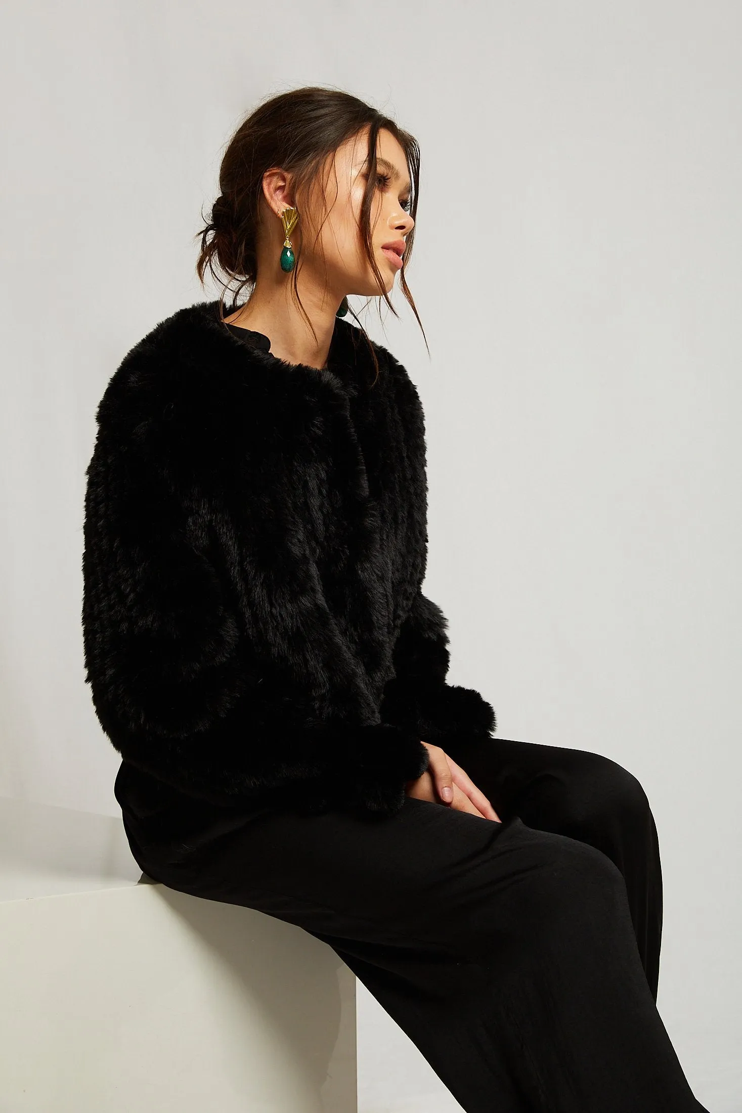 Macie Faux Long Sleeve Jacket in Onyx