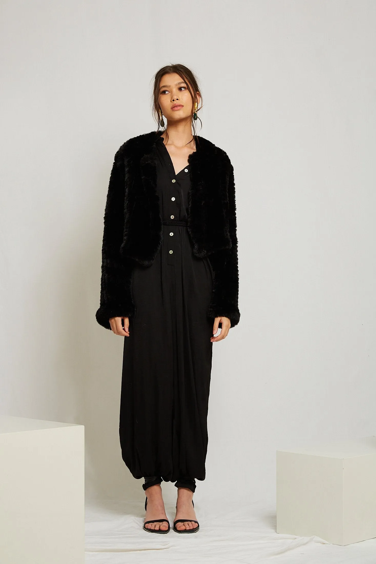 Macie Faux Long Sleeve Jacket in Onyx