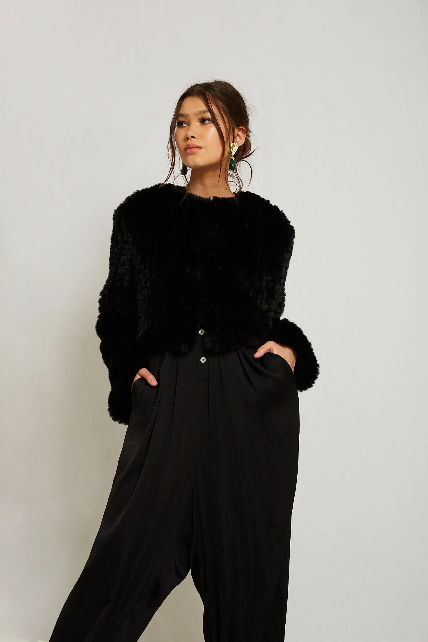 Macie Faux Long Sleeve Jacket in Onyx