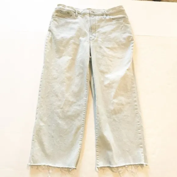 MADEWELL The Perfect Vintage Wide Leg Crop Jeans Bosworth Wash Raw Hem Womens 32