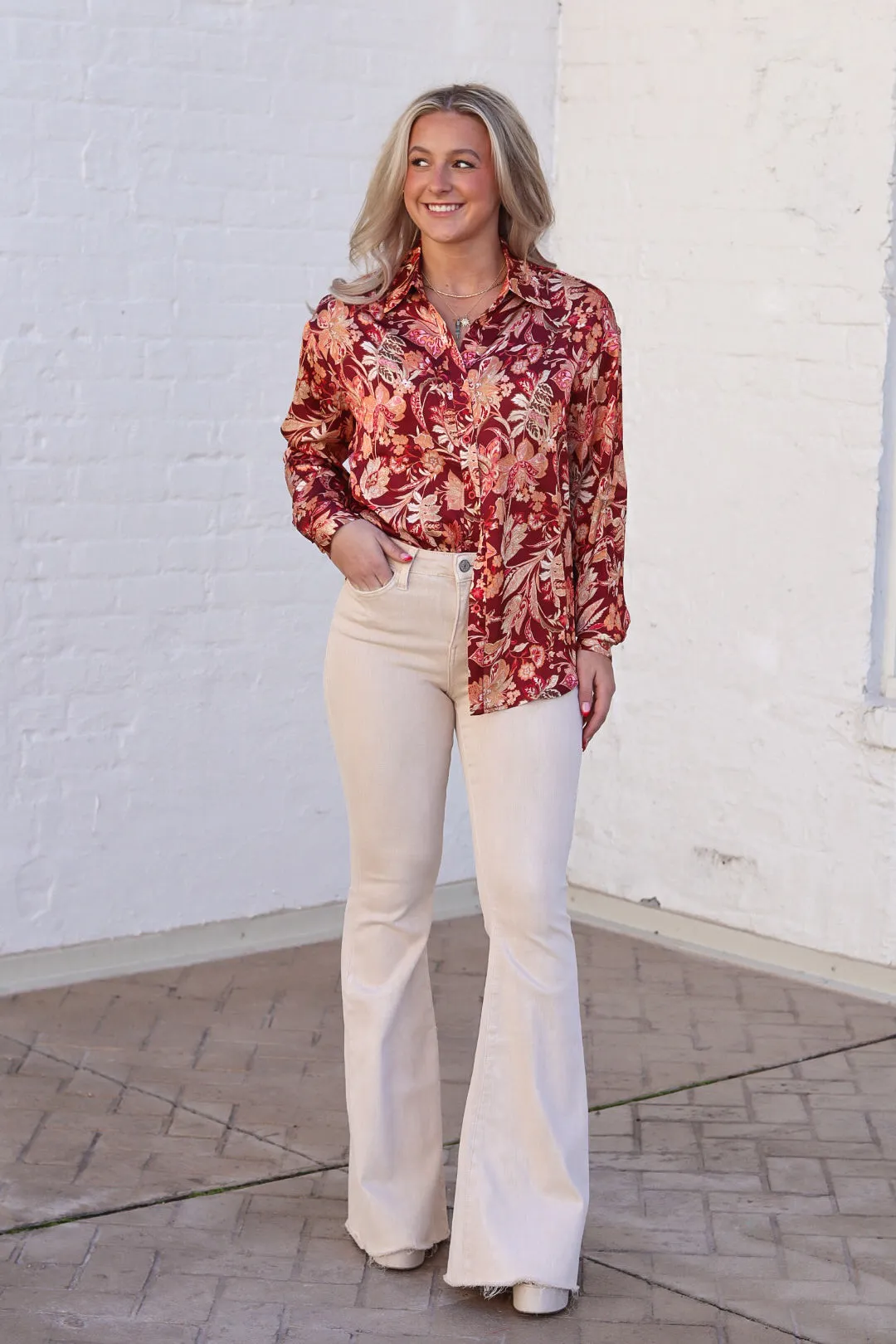 Marcella Satin Button Up Top