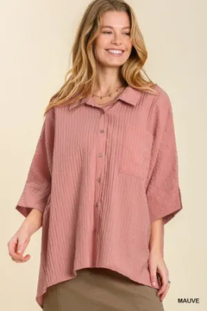 Mauve Batwing Button Front Top