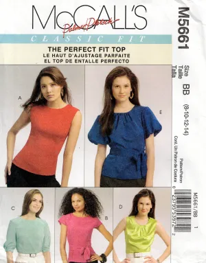 McCall's M5661 Palmer & Pletsch Womens Perfect Fit Tops Out Of Print Sewing Pattern Size 8 - 14 UNCUT Factory Folded