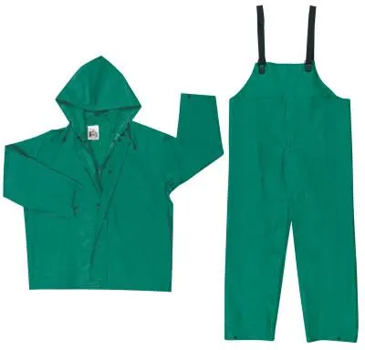 MCR Safety Two-Piece Rain Suit, Jacket w/Hood, Bib Pants, 0.42 mm PVC/Poly, Green, X-Large, 3882XL