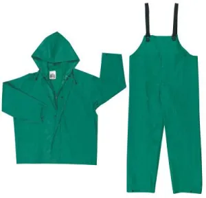 MCR Safety Two-Piece Rain Suit, Jacket w/Hood, Bib Pants, 0.42 mm PVC/Poly, Green, X-Large, 3882XL