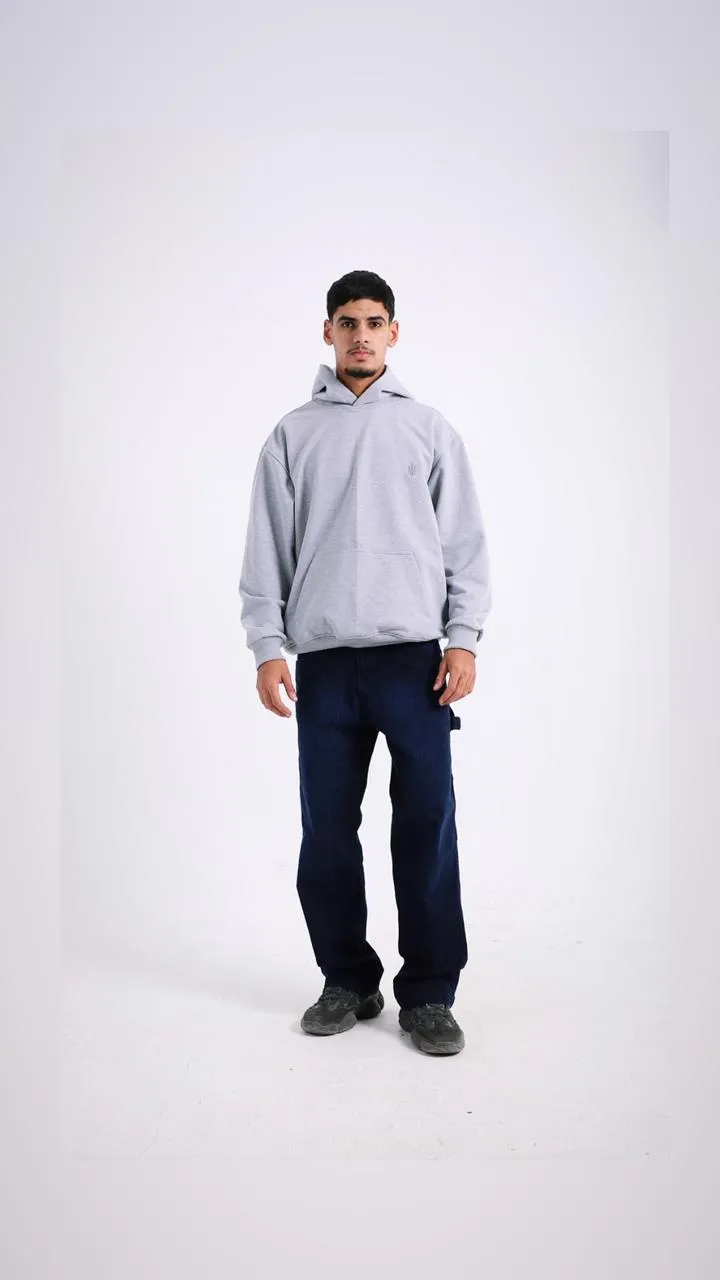 Melton Oversized Solid Hoodie - Heather Grey