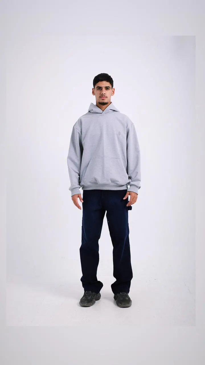 Melton Oversized Solid Hoodie - Heather Grey