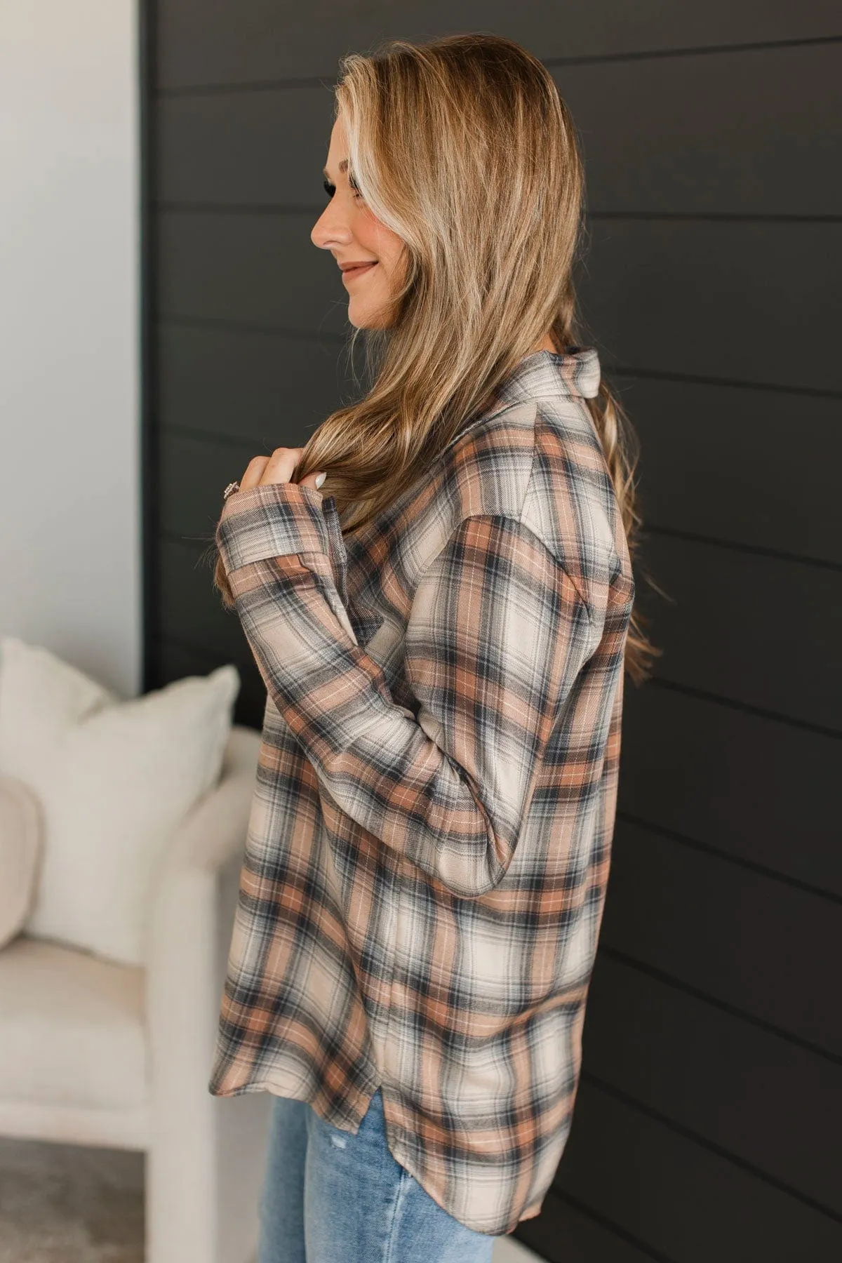 Memorable Meeting Plaid Button Top- Denim
