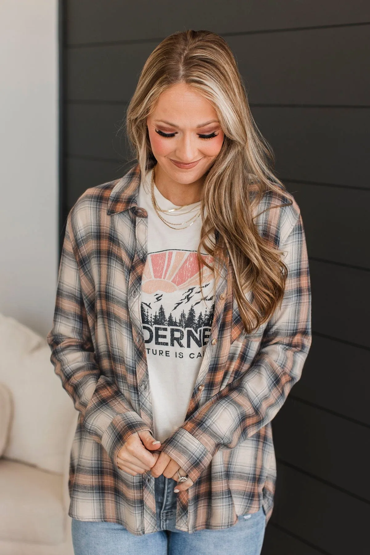 Memorable Meeting Plaid Button Top- Denim