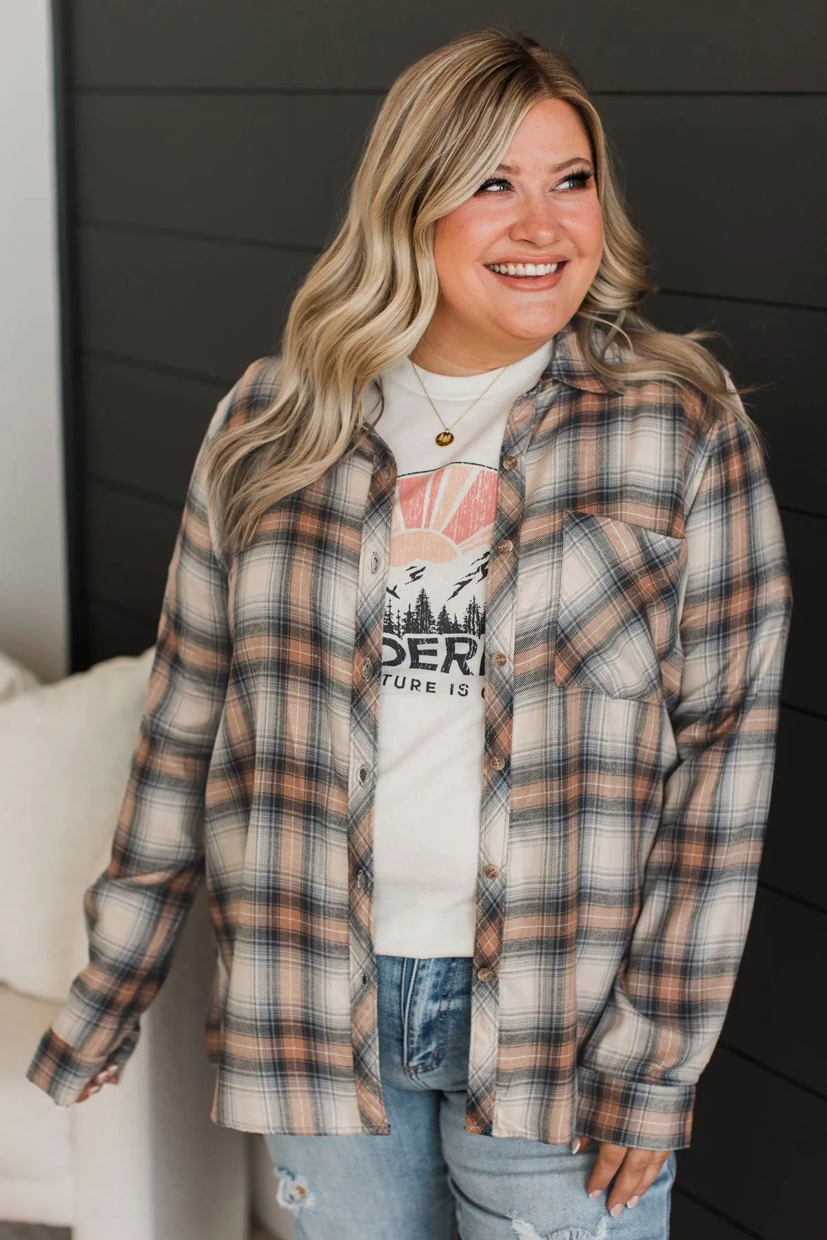 Memorable Meeting Plaid Button Top- Denim
