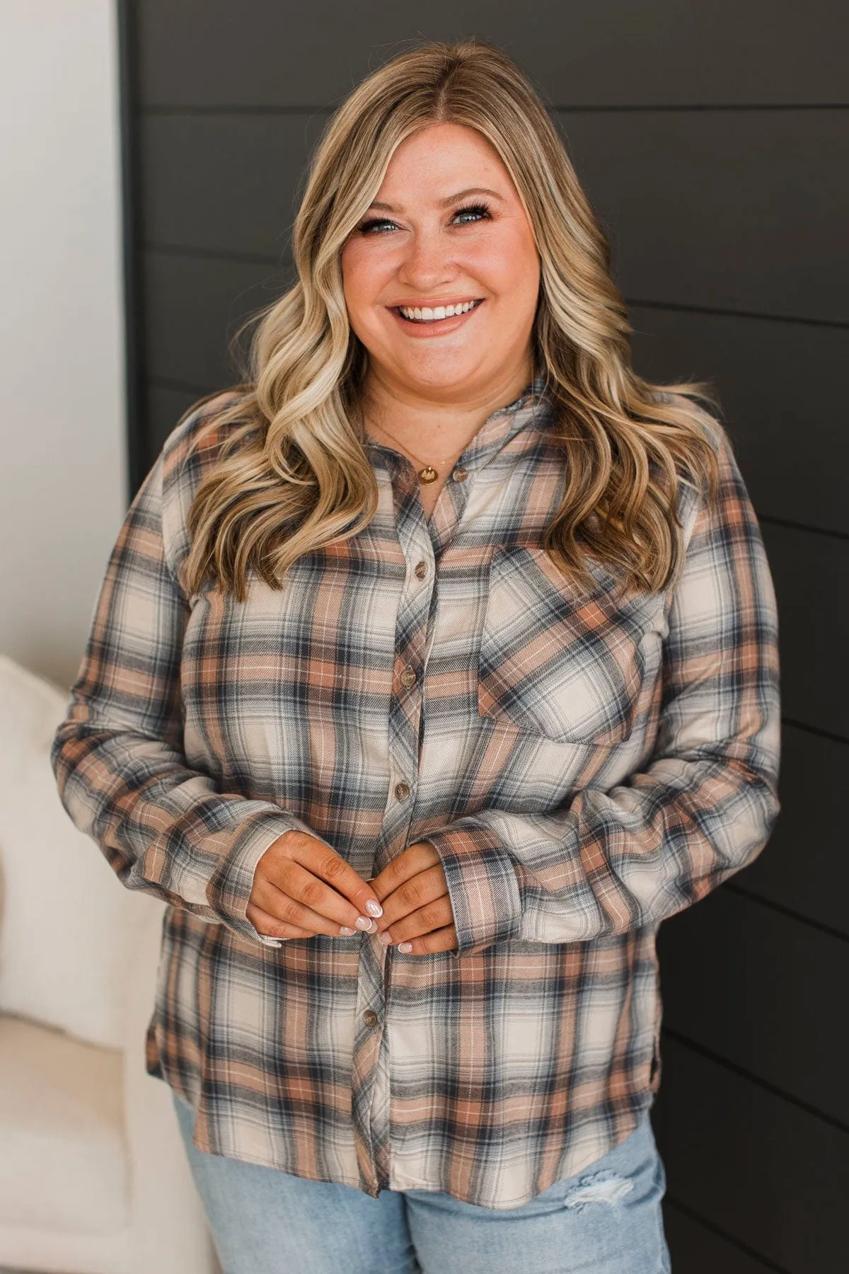 Memorable Meeting Plaid Button Top- Denim