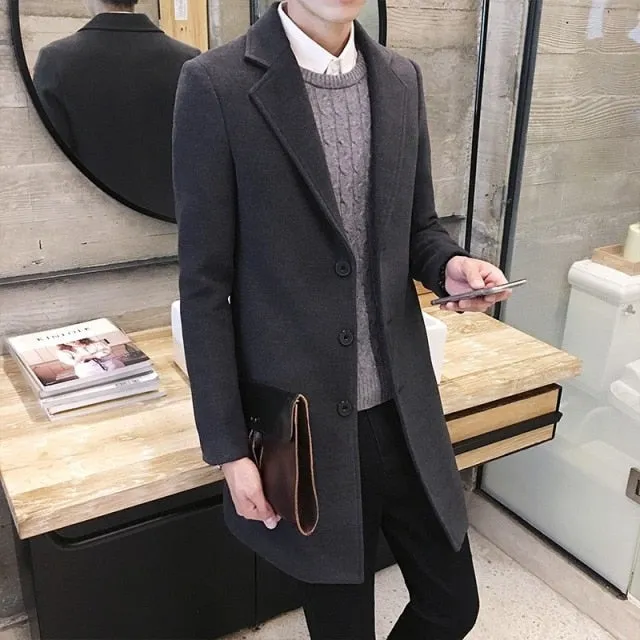 Men Wool & Blends Mens Casual Business Trench Coat Mens Leisure Overcoat Male Punk Style Blends Dust Coats Jackets