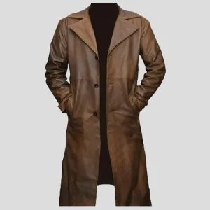 Men’s Brown Lambskin Leather Long Trench Coat