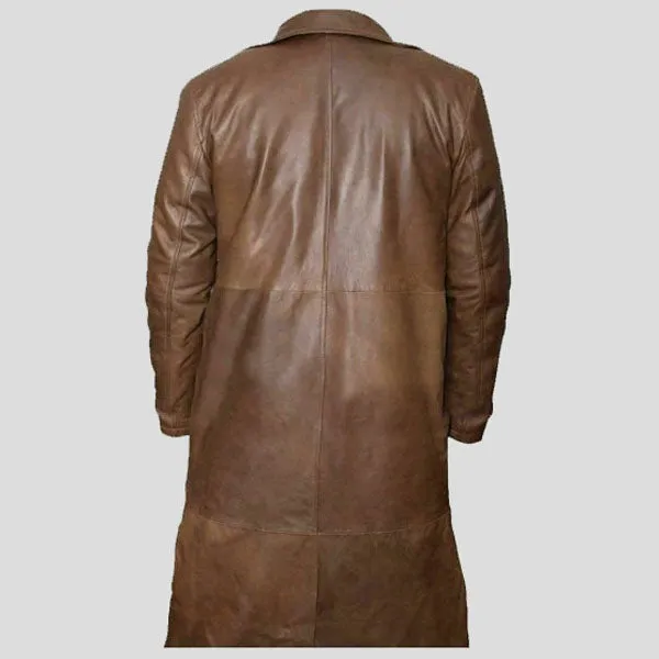 Men’s Brown Lambskin Leather Long Trench Coat