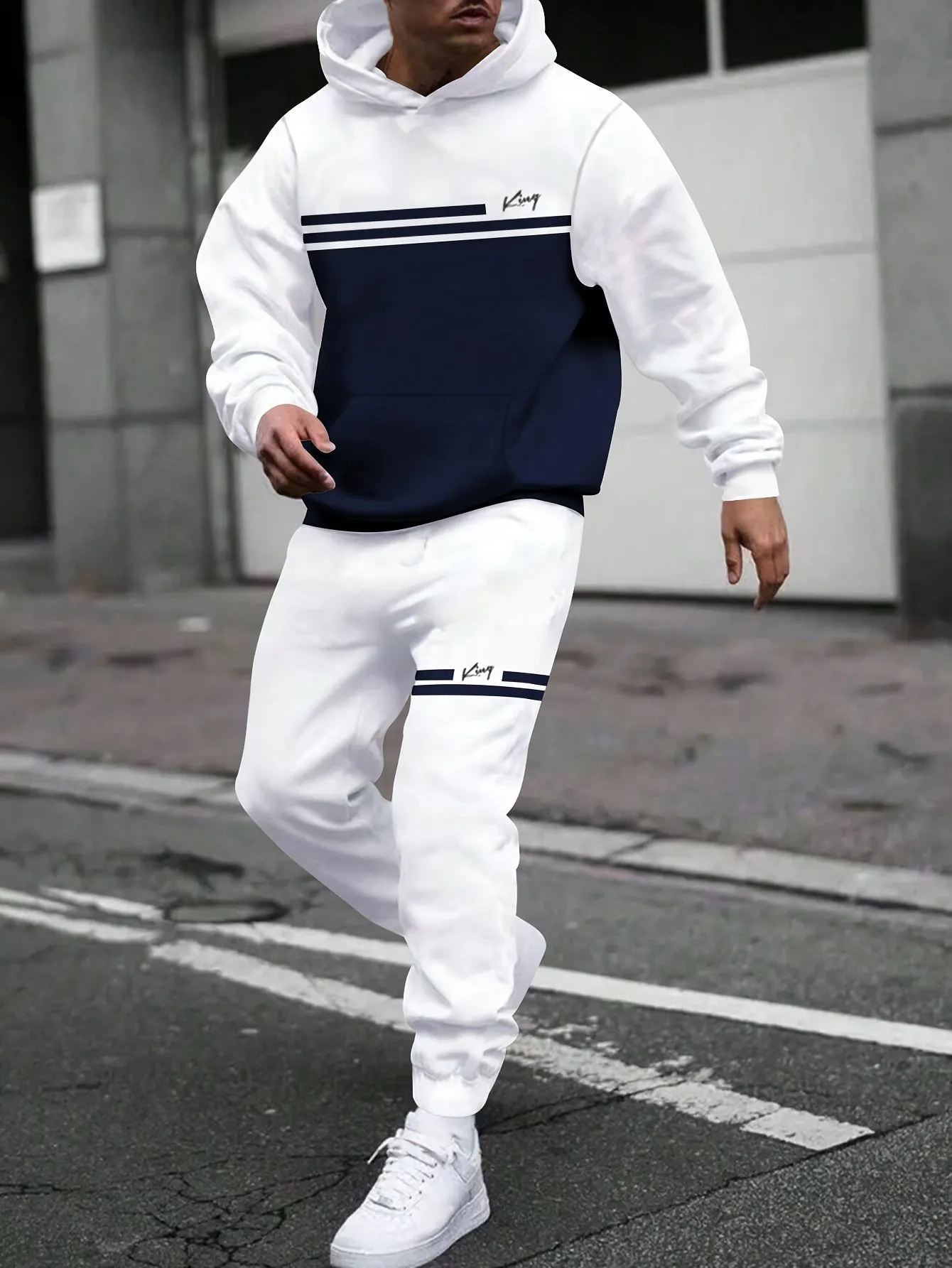 Men's Color Block Hoodie & Sweatpants Set