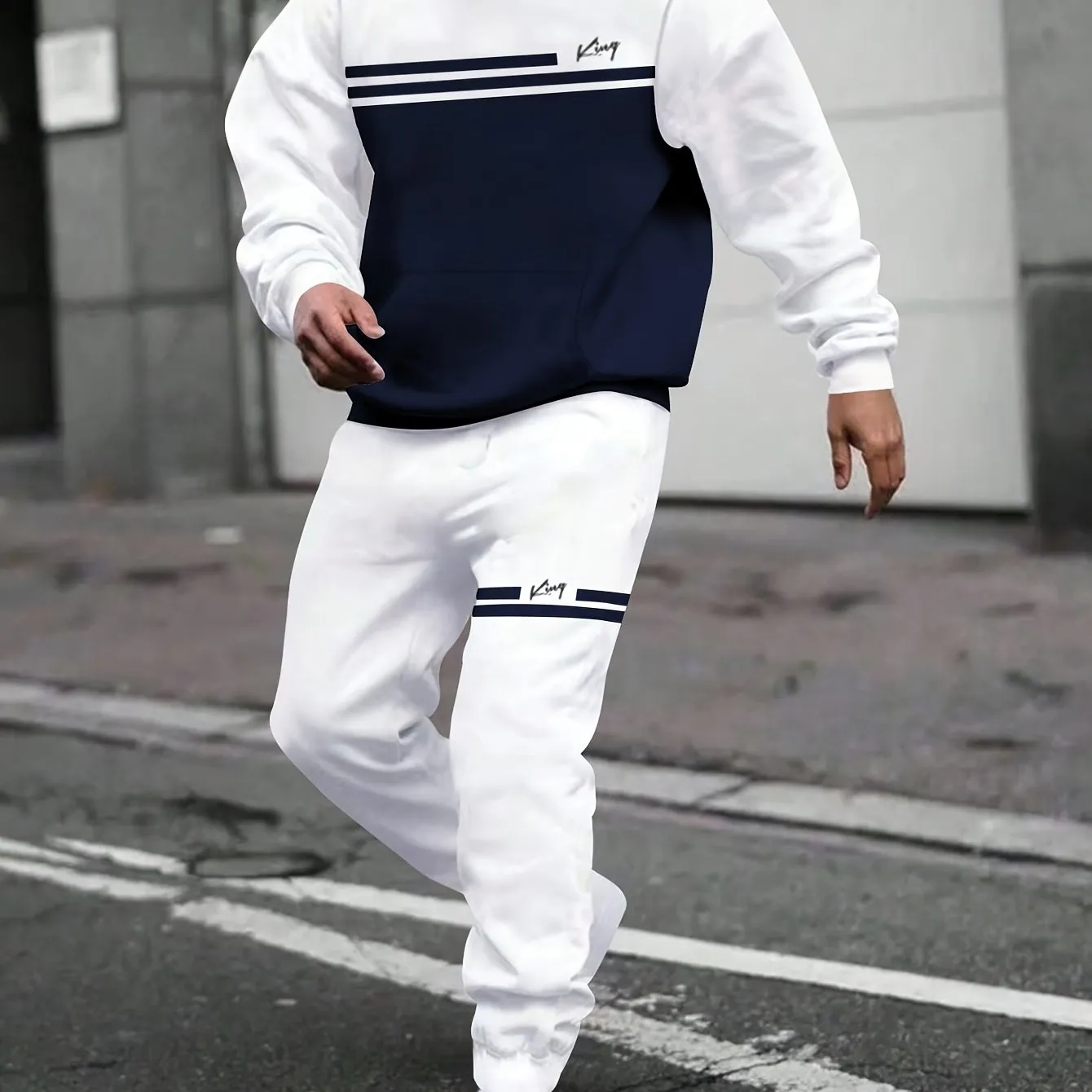 Men's Color Block Hoodie & Sweatpants Set