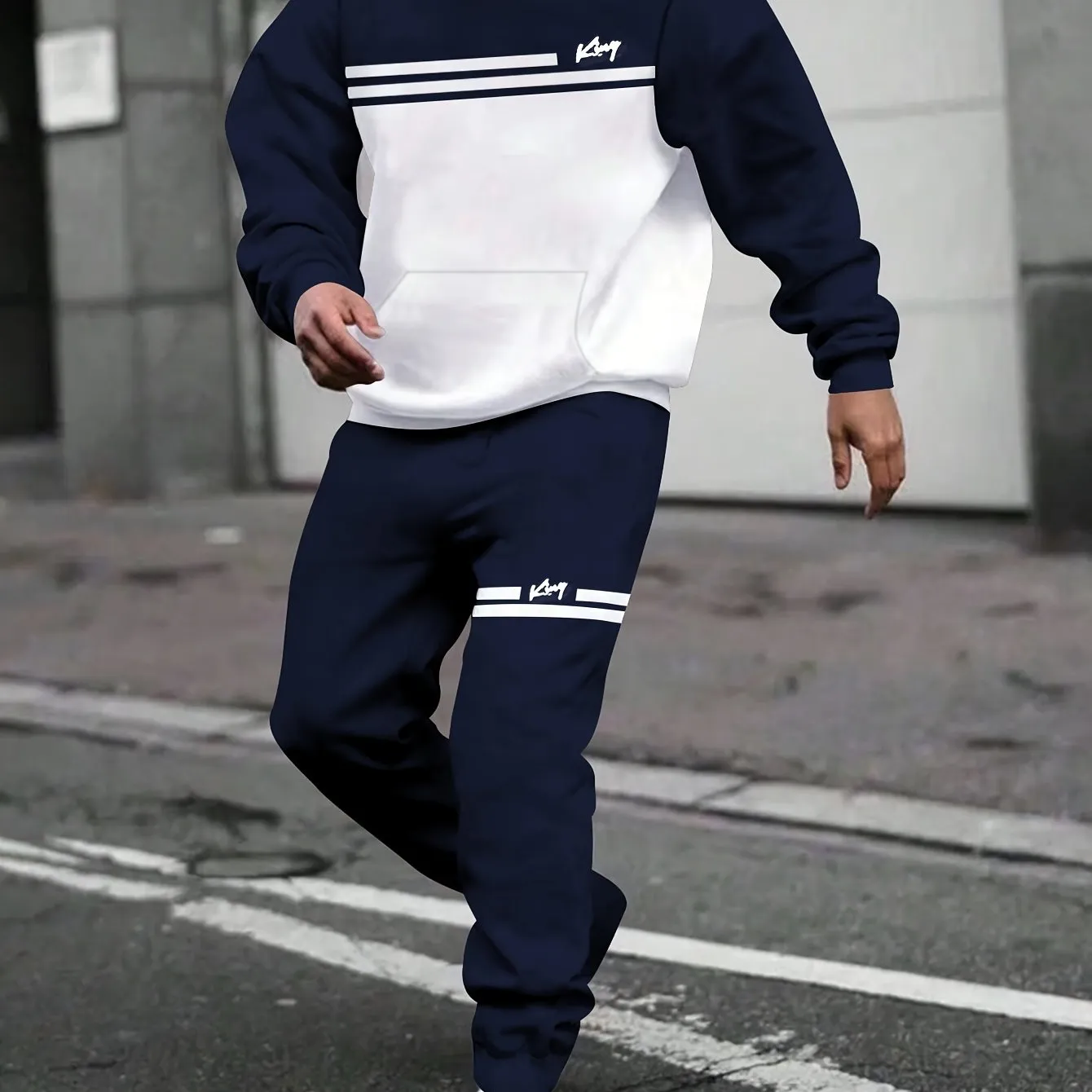 Men's Color Block Hoodie & Sweatpants Set